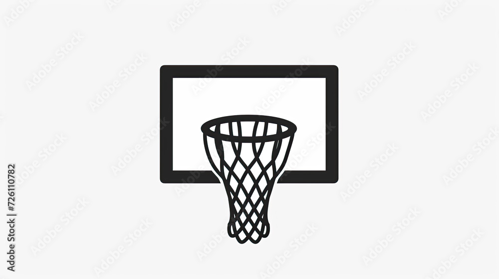 Black Basketball Hoop icon over white background. Thich line drawing for March Madness, or basketball.
