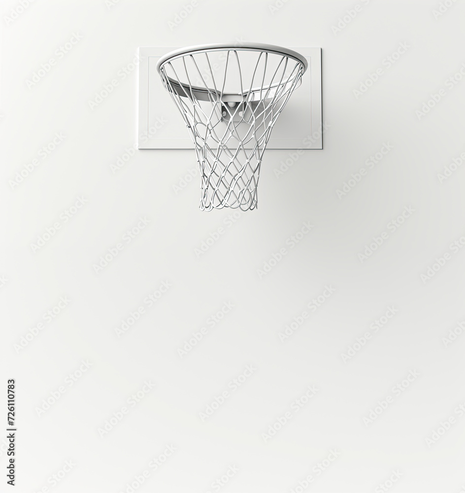 All white Basketball Hoop icon over white background. Basketball, March Madness and college Basketball concept. Area for text below.