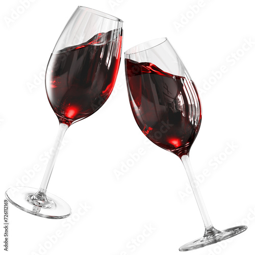 3D Red Wine Glasses Floating, Celebration Concept
