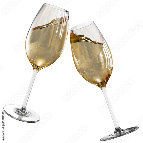 3D White Wine Glasses Floating, Celebration Concept