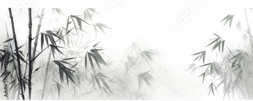 bamboo and branches in black and white  in the style of ink-wash landscape