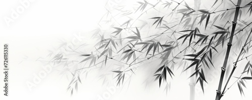 bamboo and branches in black and white  in the style of ink-wash landscape