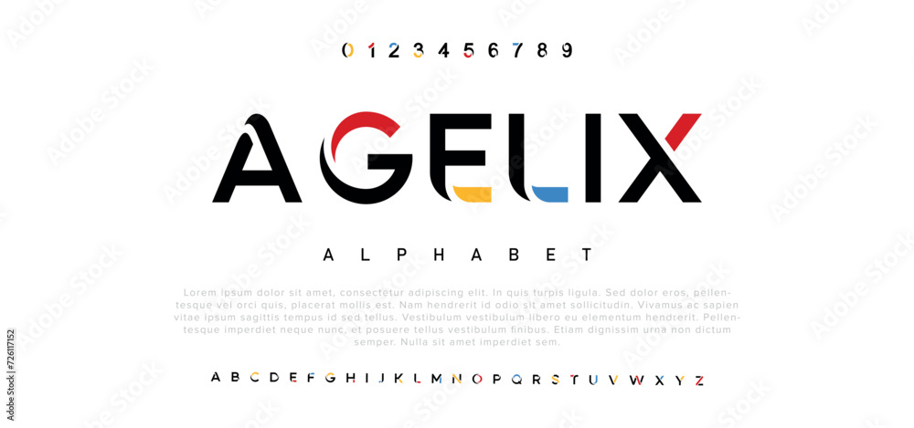 Agelix Modern abstract digital alphabet font. Minimal technology typography, Creative urban sport fashion futuristic font and with numbers. vector illustration - obrazy, fototapety, plakaty 
