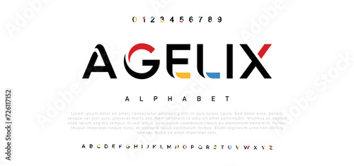 Agelix Modern abstract digital alphabet font. Minimal technology typography, Creative urban sport fashion futuristic font and with numbers. vector illustration