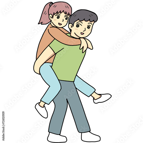 couple ride piggyback cartoon vector