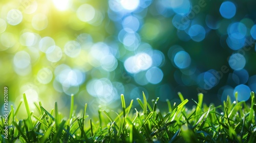 green grass and blue sky abstract bokeh background