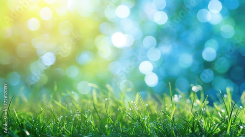 green grass and blue sky abstract bokeh background