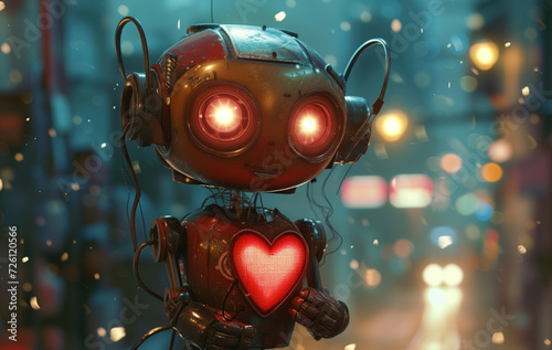 Concept of robots celebrating valentine's day in a futuristic setting