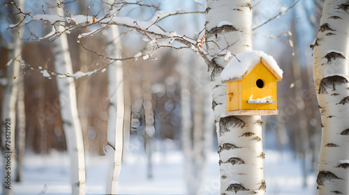 Birdhouses on the trees in snowy winter  © DUA