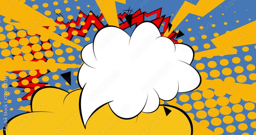 Cartoon with blank speech bubble, comic book background animation. Retro comics pop art video design.