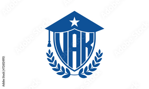 UAK three letter iconic academic logo design vector template. monogram, abstract, school, college, university, graduation cap symbol logo, shield, model, institute, educational, coaching canter, tech photo