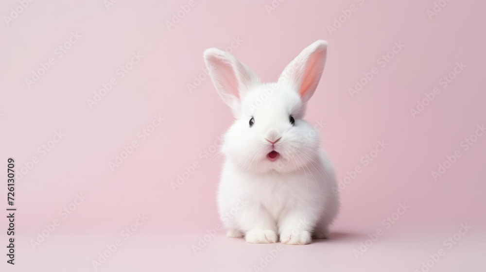 cute animal pet rabbit or bunny white color smiling and laughing isolated with copy space for easter background, rabbit, animal, pet, cute, fur, ear, mammal, background, celebration, generate by AI