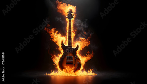 Rock guitara in flames of fire	
