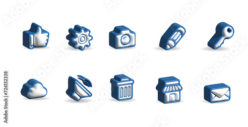 3D icons placed on a white background, clearly separated for presentation of various media, website manual presentation. Simple modern style.