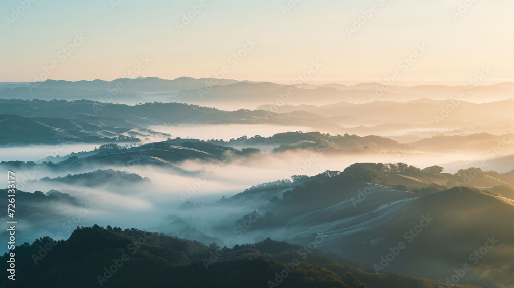 Misty Mountain Valleys at Sunrise