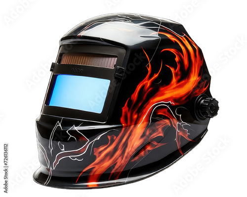 Construction Welding helmet red color isolated png background . Side helmet transparent white background 