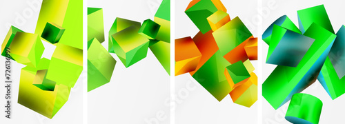Flying 3d shapes, cubes and other geometric elements background design for wallpaper, business card, cover, poster, banner, brochure, header, website