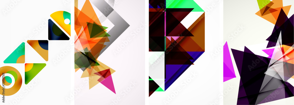 Set of colorful triangle poster cover template backgrounds. Vector illustration For Wallpaper, Banner, Background, Card, Book Illustration, landing page Set of colorful triangle poster cover template backgrounds. Vector illustration For Wallpaper, Banner, Background, Card, Book Illustration, landing page