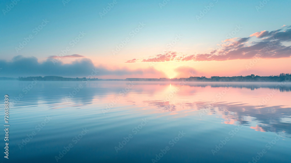 Serene Lake Sunset with Reflective Sky and Tranquil Waters