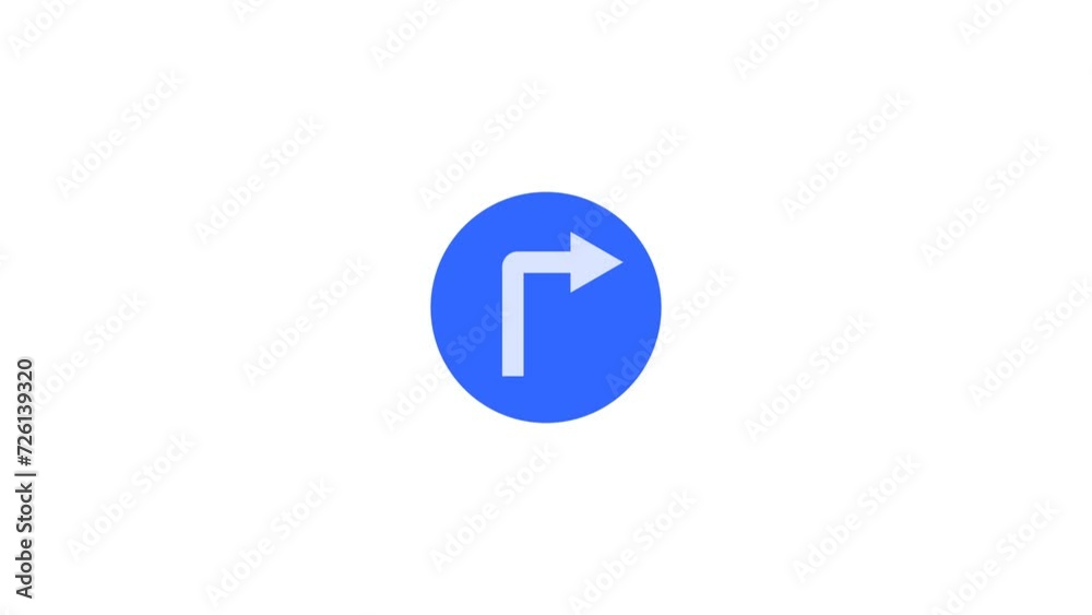 Right Turn Ahead Sign Icon Animation. Transparent background. 4K Video Right Turn Ahead Sign Icon Animation. Transparent background. 4K Video