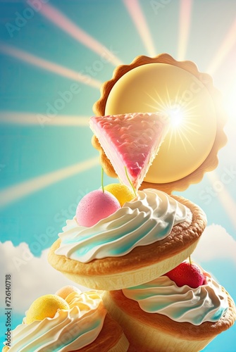stack of cakes with sunny backdrop