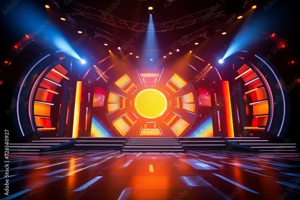 Stage with bright lights and stage background.