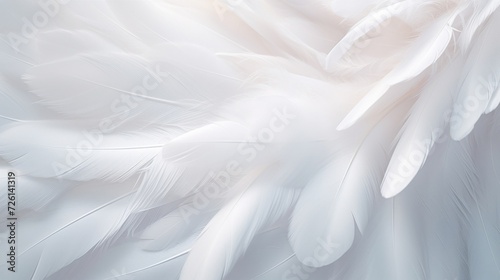 Detailed view of delicate white feathers, softness and purity concept. photo