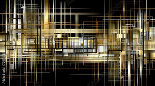 Abstract illustration - lots of lines in gold and silver  tan and brown  on black
