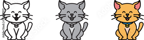 Cute Animal Cat  with 3 different styles  Black and White  Grey  and Outline Color.