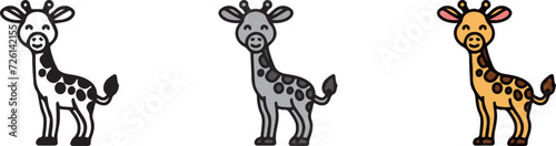 Cute Animal giraffe  with 3 different styles  Black and White  Grey  and Outline Color.