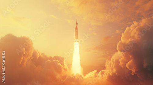 Rocket starts into space concept