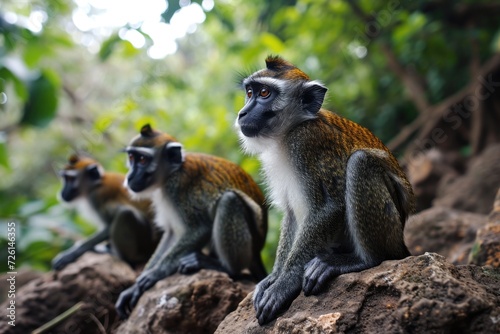 Mona monkeys thrive in Ghanas Tafi Atome Sanctuary. photo