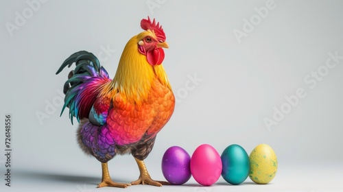 Perfect colorful handmade Easter eggs  with rooster isolated on a white © sderbane