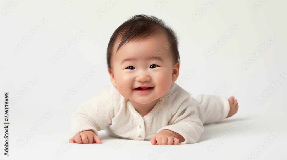 Smiling cute asian baby boy full body lying down on the floor. Smiling cute asian baby boy full body lying down on the floor.