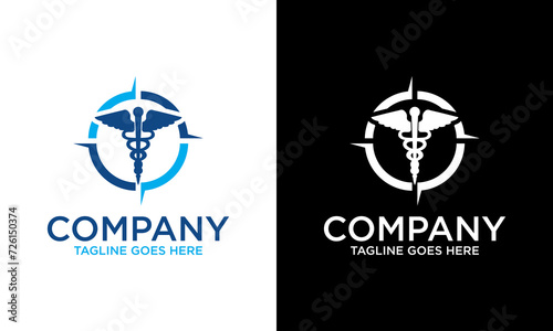 Creative compass with Classic Snake Stick and Wings Medicine Logo Symbol