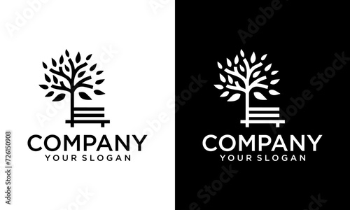 Creative black Bench and tree for park logo design. City park greenbelt logo design outdoor public places icon symbol tree bench element
