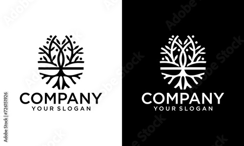 Creative Tree and roots logo design vector isolated, tree with round shape © Gita