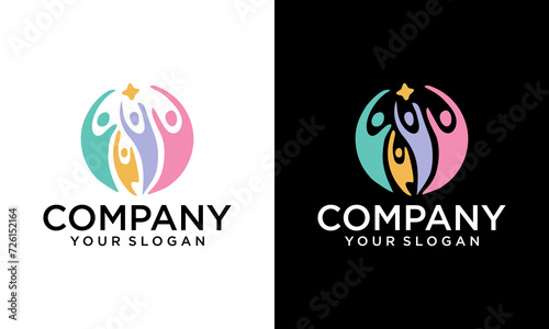 Creative four round unity people care logo icon vector template