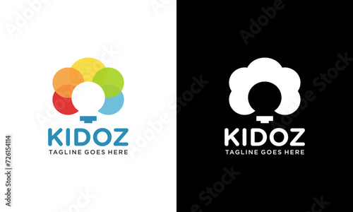 Lightbulb icon. Creative idea logo design concept. Bright colorful circles, bubbles vector art. Solution for inspiration sign.