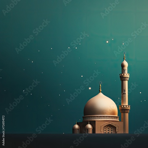Ramadan Kareem Beautiful Islamic Holy Mosque with golden lights and islamic decorative lamps