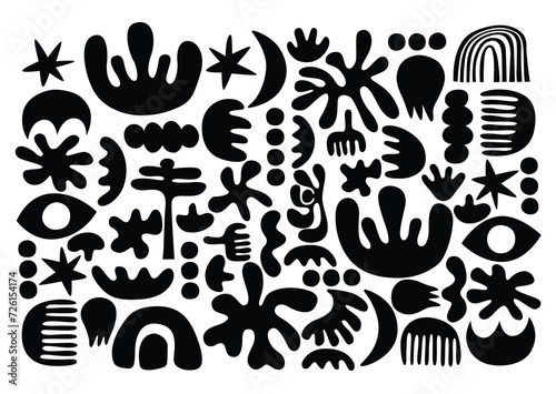 set of abstract doodle icons and nature silhouettes