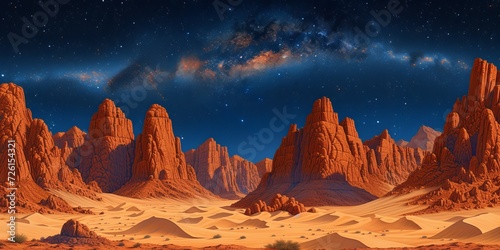 Starry Night Sky Over Desert Canyon Landscape
