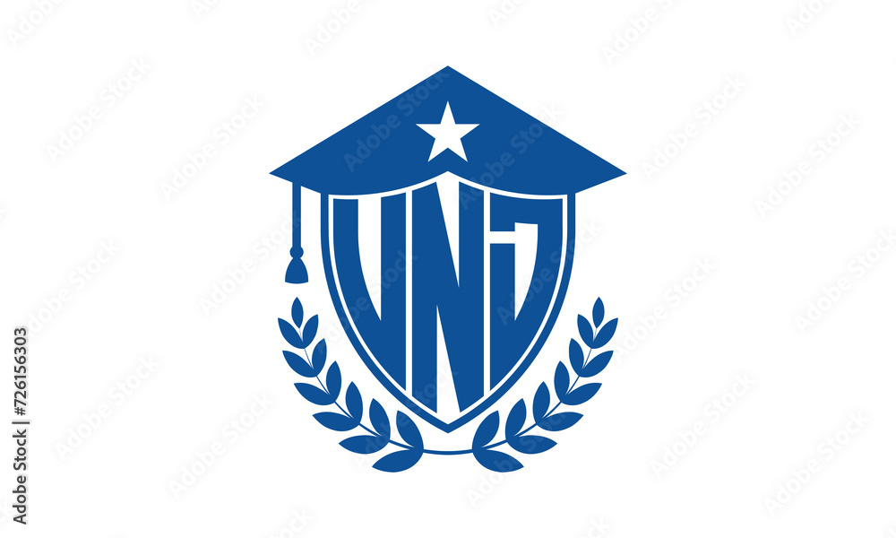 UND three letter iconic academic logo design vector template. monogram, abstract, school, college, university, graduation cap symbol logo, shield, model, institute, educational, coaching canter, tech