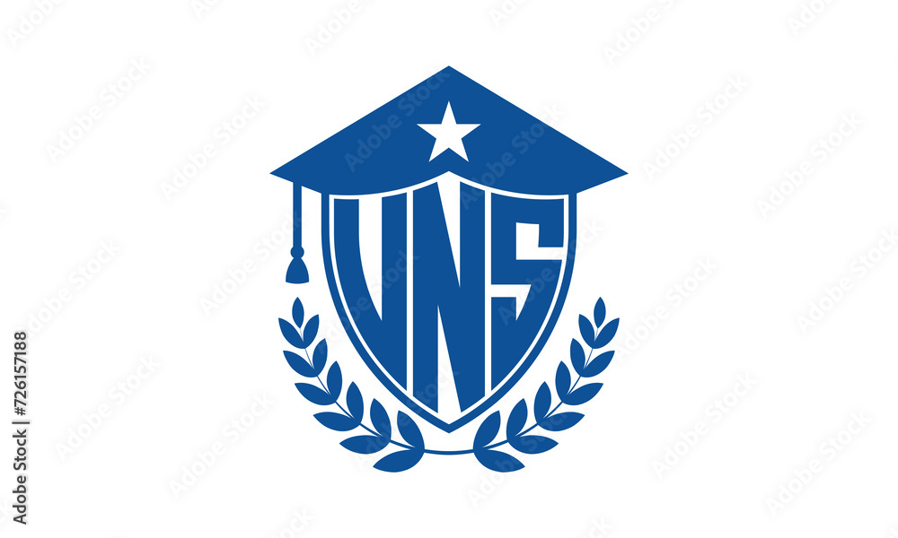 UNS three letter iconic academic logo design vector template. monogram, abstract, school, college, university, graduation cap symbol logo, shield, model, institute, educational, coaching canter, tech UNS three letter iconic academic logo design vector template. monogram, abstract, school, college, university, graduation cap symbol logo, shield, model, institute, educational, coaching canter, tech