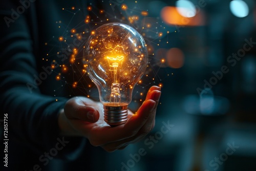 businessman hand light bulb global internet connection Internet cloud technology for digital marketing business