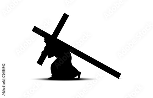 Black silhouette of Christ carrying the cross.