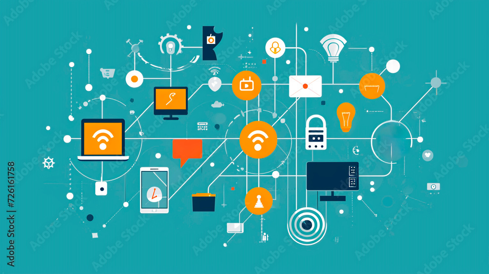 Illustration Depicting an Interconnected Network within the Internet of Things (IoT), Linking a Diverse Array of Devices for Enhanced Connectivity and Automation. Generative AI Illustration Depicting an Interconnected Network within the Internet of Things (IoT), Linking a Diverse Array of Devices for Enhanced Connectivity and Automation. Generative AI