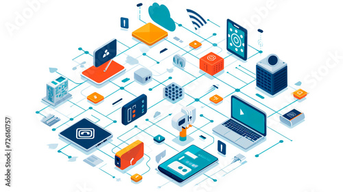 Illustration Depicting an Interconnected Network within the Internet of Things (IoT), Linking a Diverse Array of Devices for Enhanced Connectivity and Automation. Generative AI