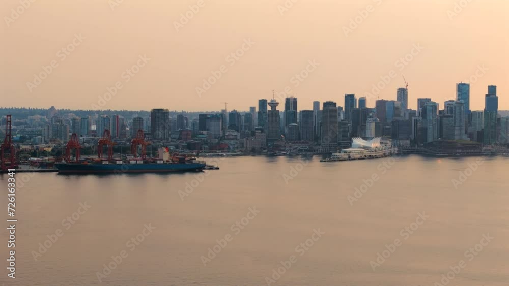 Aerial view of port and downtown of Vancouver at sunset Aerial view of port and downtown of Vancouver at sunset