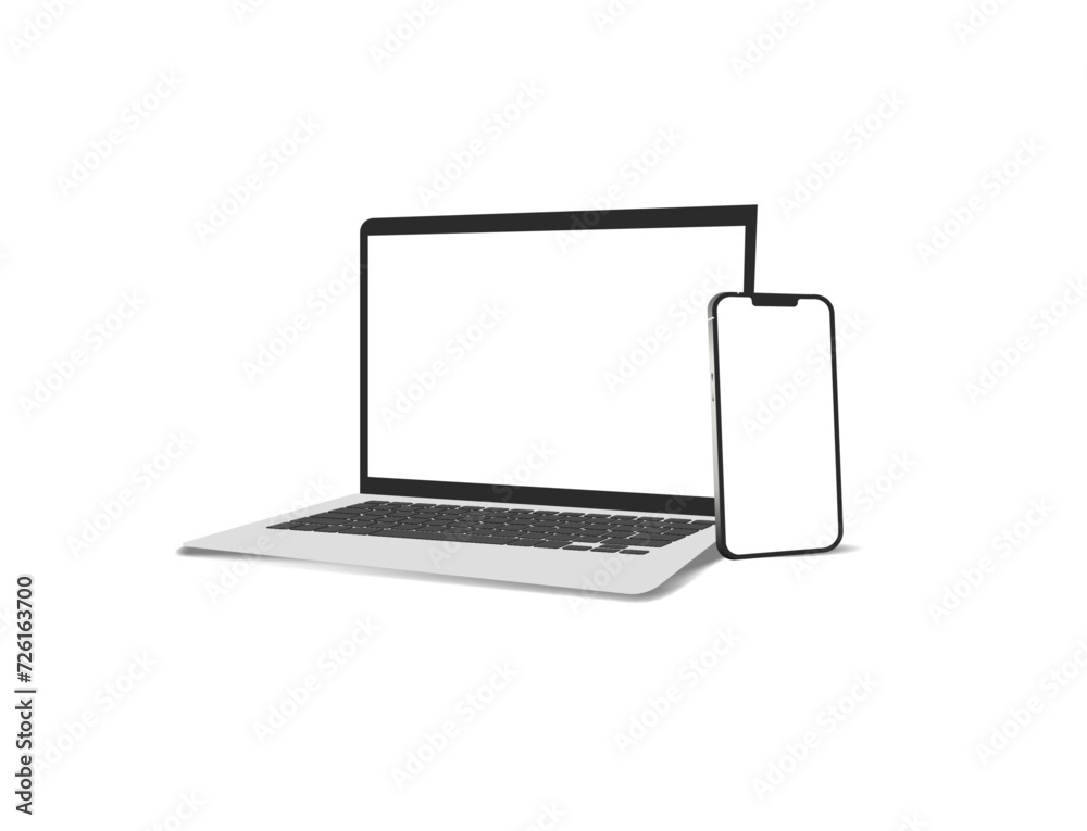 laptop phone desktop mockup iphone like silver white background smartphone render